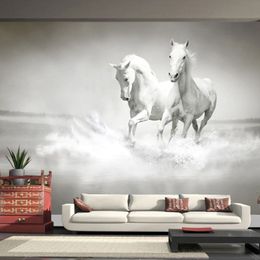 Custom Size Modern Art 3D Running White Horse Po Mural Wallpaper for Bedroom Living Room Office Backdrop Non-woven Wall Paper2605