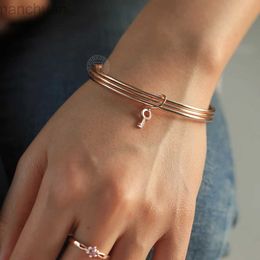 Bangle New Fashion Triple Layered Bangle for Women Men 585 Rose Gold Colour Bells Key Charm Pendant Bracelet Jewellery Gift CB57 ldd240312