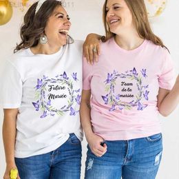 Women's T-Shirt Team Bride T-Shirt French Single Farewell Bachelor Party Tops Women Short Sled Flower Y2k Graphic Tees Bridal Wedding Blouses L24312 L24312