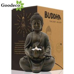 Goodeco Buddha Statue Home Decor Resin Buddha Tealight Holder Zen Figurines Room Decoration Budas Candle Holder Garden Sculpture 22241