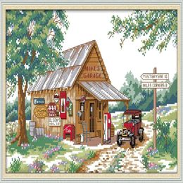 Mix 2 in 1 Gas Station Handmade Cross Stitch Craft Tools Embroidery Needlework sets counted print on canvas DMC 14CT 11CT334d