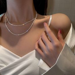 Sky Full Star Necklace Women's Italian Collar Neckchain Minimalist Sparkling Plain Chain Foldable Design Necklace