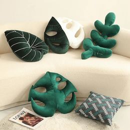 Plush Green Leaf Pillow Stuffed Plant Lifelike 3D Leaves Plushie Cushion Cute Garden Room Sofa Decor Throw Pillow 240226