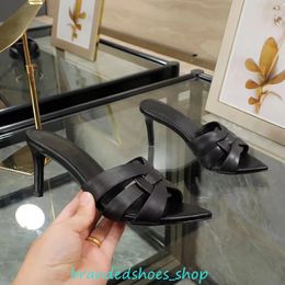Designer women's high-heeled slippers Designer leather sexy summer stiletto sandals 100% real leather thin strap combination fashion banquet heel height 6.5CM 34-42 2