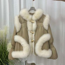 Grass Fox Women's Fur Short 2023 New Haining Winter Goose Inner Tank Down Coat Dopamine 4124