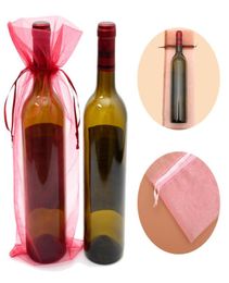 Wine Bottle Cover Bags Wigs champagne Organza Drawstring Gift Pouches 14cmx37cm56quotx145quot Wedding Party Decorations2234338