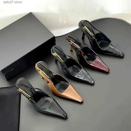 Dress Shoes 10.5cm High heel LEE shoes stiletto sexy Mens Slingback Genuine Leather Wedding Luxury Designer Summer Party sandal girl Slipper Heels giftH240312