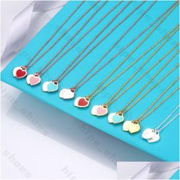 Pendant Necklaces Luxury Womens Fashion Jewellery Set - Heart-Shaped Double Heart Designer Necklace White Copper With Diamonds Ideal G Dhcuo