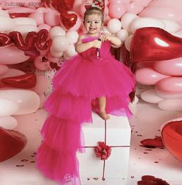 Girl's Dresses Baby Girls Red Trailing Bow Lace Princess Dress Elegant Party Wedding 2 8 Years Birthday Ball Gown Bridesmaid Dresses Kid Clothe L240311