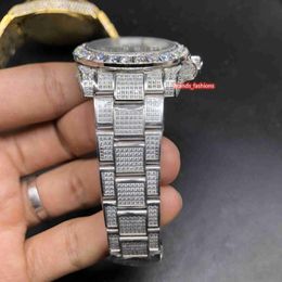 New Men's Iced Diamond Watch Silver Diamond Face Watch Silver Stainless Steel Diamond Strap Watch Automatic Mechanical Watche2174