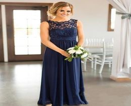 2022 Bridesmaid Dresses Country For Weddings Navy Blue Jewel Neck Lace Appliques Floor Length Plus Size Formal Maid Of Honour Gowns7243385