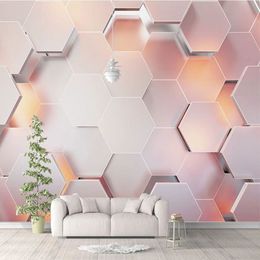 Custom 3D Wallpaper Modern Simple Pink Pentagon Geometric Wall Paper Living Room Bedroom Abstract Art Murals Papel De Parede 3 D229N