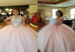 Blush Pink Crystal Quinceanera Dresses 2020 Jewel Tulle Ball Gown Vestidos 15 anos Sweet 16 Floor Length Plus Size Prom Dress1359358