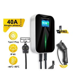 Electric Vehicle Charger Equipment Ev Type 1 40Amp 9.6Kw With App Supports Bluetooth And Wifi Connexion Charging Station 20Ft6.1M Dro Otteg