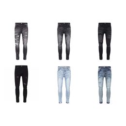 Men Designer Slim Fit Denim Jeans High-Quality Straight Leg Retro Ripped Biker Black Pants fashion distressed ripped high-end quality straight retro jeans