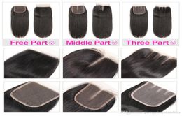 Swiss Lace Peruvian Virgin Straight Human Hair Lace Frontal Closure 44inch MiddleThree Part Top Closures Hair Piece Extensi6894868