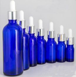 Whole 5ml 10ml 15ml 20ml 30ml 50ml 100ml empty cosmetic dropper bottles Blue Eye Liquid Pipette Bottles With Silver Caps8070071