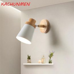 Nordic solid wood bedroom wall light modern minimalist macaron LED wall lamp creative living room indoor lighting AC85-265V228K