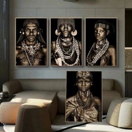 Modern African Tribal Black People Art Posters and Prints Woman Canvas Paintings Wall Art Pictures for Living Room Home Decor Cuad3096