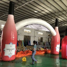 wholesale 10mW (33ft) with blower Customised commercial advertising inflatable wine/beer/champagne bottle arch gantry with LED light for festival events