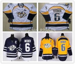 Custom Mens women youth Nashville''Predators''Ice Hockey Jerseys 6 SHEA WEBER Yellow Navy Blue White Hockey Jerseys All Stitched Size S-6XL