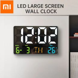 Control Xiaomi LED Digital Wall Clock Large Screen Temperature Date Day Display Electronic LED Clock with Remote Control Living Room