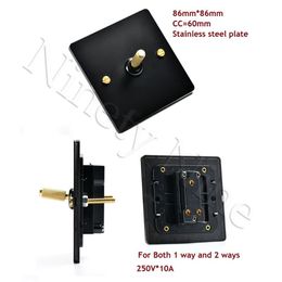 86MM Stainless Steel Matte Black Panel Wall Toggle Switch Brass knurling Knob Retro Vintage Phone Fan Internet TV SCREW Y200407245h