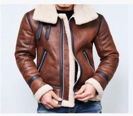 New Warm Winter Lambswool Warm Flight jacket Mens Leather Jacket Fleece Thick Plus Size Clothing Coats Long Sleeved Outwears Cloth5229886
