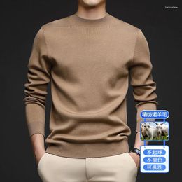 Men's Sweaters High Grade Worsted Wool Tee Tops 2024 Spring Long Sleeve Knit Shirts Male O-Neck Pure Sheep Sweater