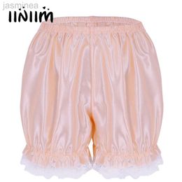 Shorts Women's Girls Lace Hem Shiny Pumpkin Shorts Stretchy Fabric Vintage Victorian Pants Security Short Pants ldd240312