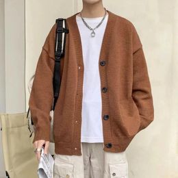 Men's Sweaters Autumn Winter Men Casual Neck Cardigan Solid Colour Long Sleeve Outerwear Single-breasted Male Loose Knitted Coats