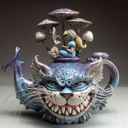 Handmade Art Cat Teapot Devil Cat Creative Home Desktop Decorations Cat And Fish And Bird Resin Crafts Garden Decoration 2022 22022791