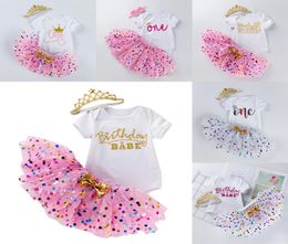 INS Baby Tutu Dot Skirt With Bow Romper Crown Headband 3pcsset Girls Birthday Pography Dress Kids Halloween Princess Party6327643