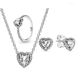 Loose Gemstones Selling 925 Sterling Silver Exquisite Heart Shaped Ring Necklace Earring Classic Series Set Charm Women's Jewellery Gift