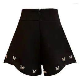 Women's Shorts Spring Summer Solid Color Casual High Waist Wide Leg Trousers Women Street Loose Zipper Butterfly Patchwork