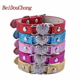 Dog Collars & Leashes 10pcs lot Designer Collar Rhinestone Heart Accessories Leather Pet Necklace For Small Dogs Cats Red Pink233a