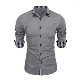 Men's Casual Shirts Spring Shirt Color Block Plaid Print Single Breasted Slim Fit Long Sleeve Lapel Button Down Street