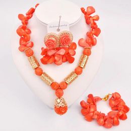 Necklace Earrings Set Fashion Nigerian Wedding Bridal Coral Orange African Jewelry