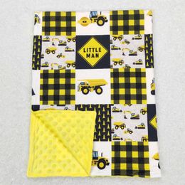 Blankets Wholesale Children Thin Quilt Baby Boy Kids Bedding Fleece Toddler Construction Plaid Yellow Flannel Blanket