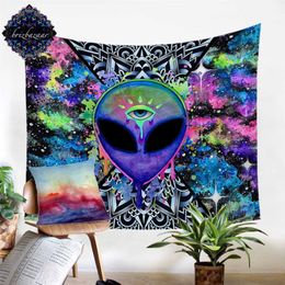 Trippy Alien by Brizbazaar Tapestry Hippie Wall Carpet Room Trippy Tapestry Wall Hanging Watercolour Witchcraft tapiz Dropship T2002612