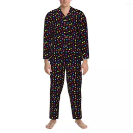 Men's Sleepwear Colorful Polka Dot Pajamas Set Spring Rainbow Spots Print Fashion Daily Men 2 Piece Loose Oversized Graphic Home Suit