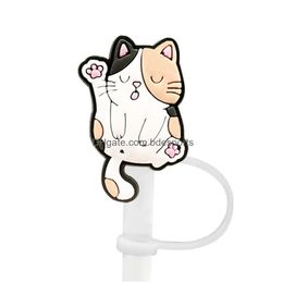 Drinking Straws Cat St Er Topper Sile Accessories Charms Reusable Splash Proof Dust Plug Decorative Diy Your Own 8Mm Drop Delivery Hom Dhzpn
