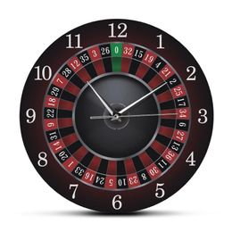 Poker Roulette Wall Clock With Black Metal Frame Las Vegas Game Room Wall Art Decor Timepiece Clock Watch Casino Gift282P