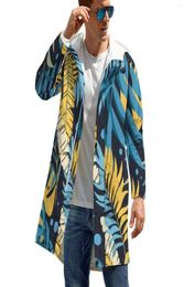 Men039s Trench Coats Original Tropical Yellow Palm Leaves Long Straight Casual Parkas Men Graphic Elegant Hooded Autumn Jackets7599449