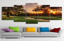 Modular Pictures Wall Art Canvas HD Prints Poster 5 Pieces Golf Course Trees Sunset Landscape Painting Home Decor Room1078512