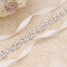 Wholesale Rose Gold Crystal Pearl Beaded Bridal Sash Rhinestone Ribbon Waist Wedding Belts 2516