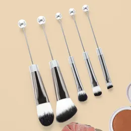 Makeup Brushes 5Pcs Beadable Blending And Lips Foundation Metal Tube Portable Cosmetic For Women Ie Girlfriend Lady