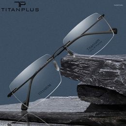 Sunglasses Frames TITANPLUS Titanium Glasses Frame Men Rimless Square Prescription Eyeglasses Optical Eyewear OT181001
