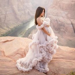 Autumn Bridal Ruffled Evening Dresses Robes Women Tulle Maternity Dressing Gowns Long Sheer Party Dress Photo Shoot Custom Made