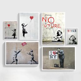 Paintings Abstract Girl Wall Art Canvas Painting Bansky Posters And Prints Black White Pictures For Living Room Decor202p